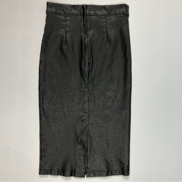 Collectif Black Glitter Leather Look Midi Polly Vegas Pencil Skirt UK 10 - Picture 4 of 9